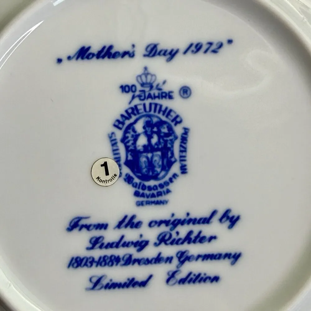 Mothers Day 1972 Muttertag Plate BAREUTHER Bavaria Germany 7.75